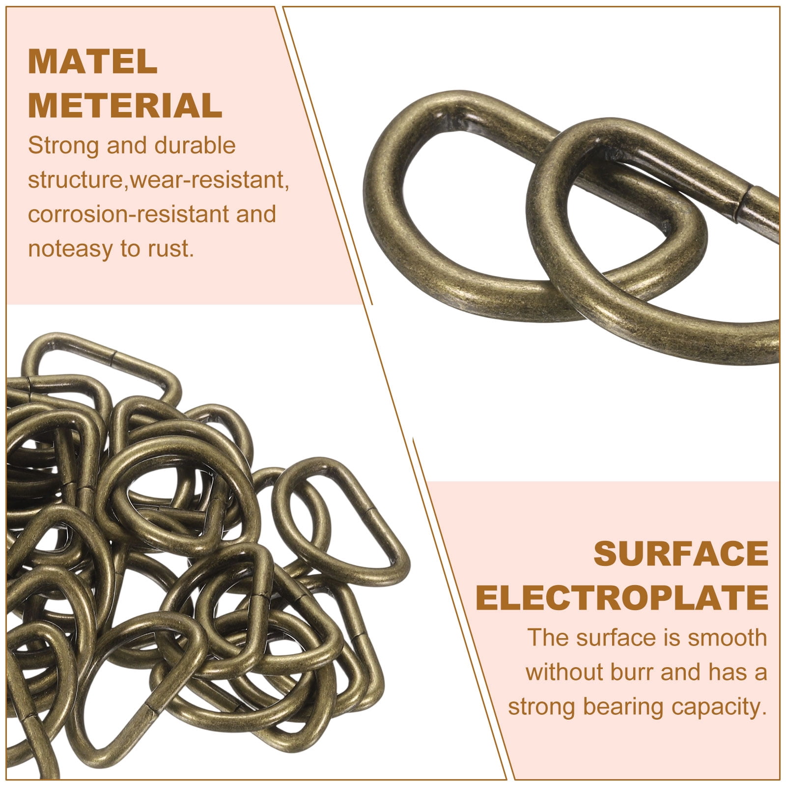 Uxcell 100pcs D Ring 1" (25mm) Metal Electroplate D-Shape Buckle Clips, Bronze