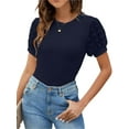 thumbnail image 2 of Blotona Womens Crew Neck Short Sleeve Blouse Business Casual Dressy Tops Ribbed Summer Stylish Slim Fit Work Shirts, 2 of 5
