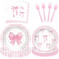 thumbnail image 1 of Set de artículos de fiesta Jremreo Pink Ribbon Bow para 25 personas, 1 of 7