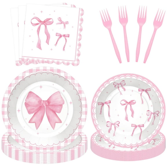 Set de artículos de fiesta Jremreo Pink Ribbon Bow para 25 personas