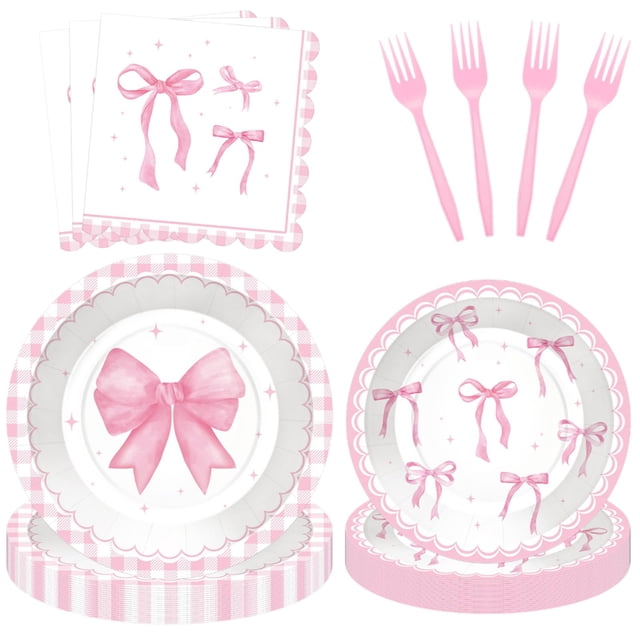 Set de artículos de fiesta Jremreo Pink Ribbon Bow para 25 personas