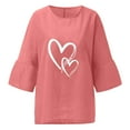 thumbnail image 4 of SMihono Hauts pour Femmes Été Mode Décontractée Femmes Manches Trois-Quarts Col Rond Coton Lin Imprimé Hauts Unis Blouse T-shirt Oversize pour Femmes 2023, 4 of 6