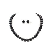 TAZZA WOMEN'S SILVER BLACK GLASS PEARL NECKLACE AND STUD EARRING SET