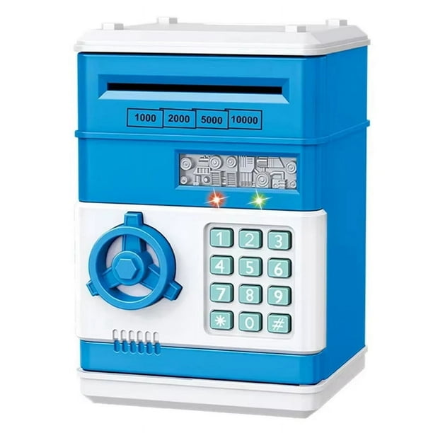 Alcancía Electrónica Automática, Mini Caja de Seguridad para Monedas, Caja de Ahorros, Contraseña, Cerradura con Llave, Cajero Automático, Regalo para Niños, Color Azul