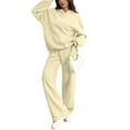thumbnail image 7 of Women's 2 Piece Sweatshirt Sweatsuit Set Wide Leg Sweatpants Casual Lounge Outfit With Pockets Beige XL, 7 of 7