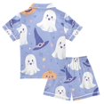 thumbnail image 2 of FORMRS Kids Short Sleeve Top and Pants Pajama Set Unisex Satin 2-Piece Sleepwear, Sizes 9-10Y, Blue Halloween, 2 of 8
