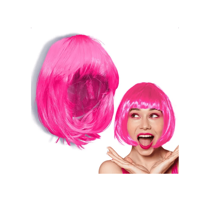 Peluca Lacia Corta Rosa Neón Disfraz Fantasía Fiesta Cosplay Xtellar rosa