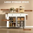 thumbnail image 3 of Kitchen Island Cart with Rubber Wood Top, Rolling Kitchen Island Table with Drawers, Adjustable Shelves, Spice Rack & Towel Rack — White, 3 of 5