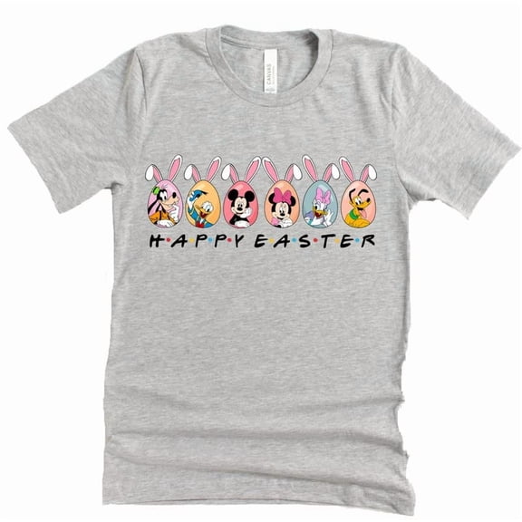 Mickey's Happy Easter Eggs Shirt, Unisex Casual Short Sleeve Unisex Shirt (Gray-2X Large)