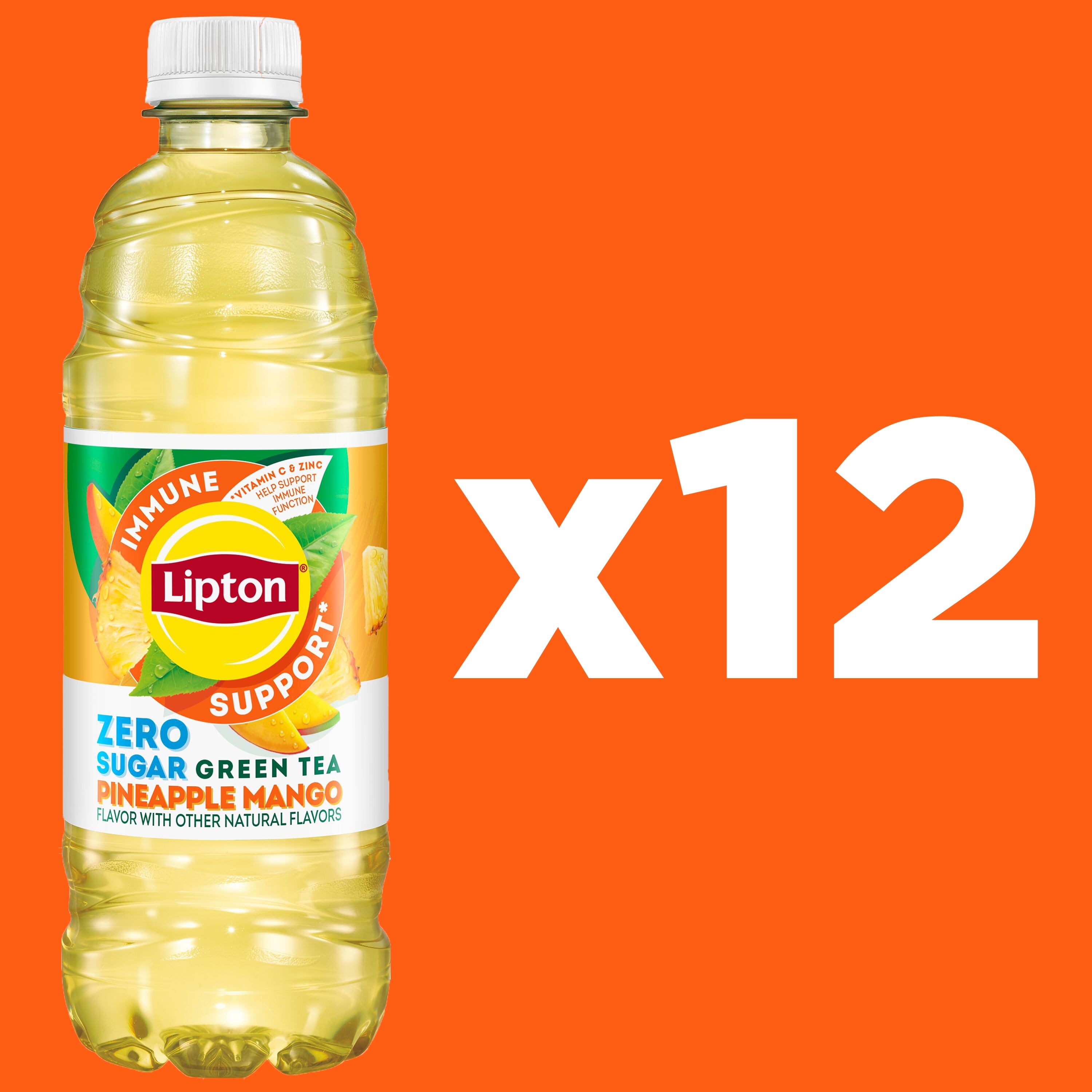 (3 pack) Lipton Immune Support Green Tea Pineapple Mango Zero Sugar Iced Tea, 16.9 fl oz, 9 pack Bottles​