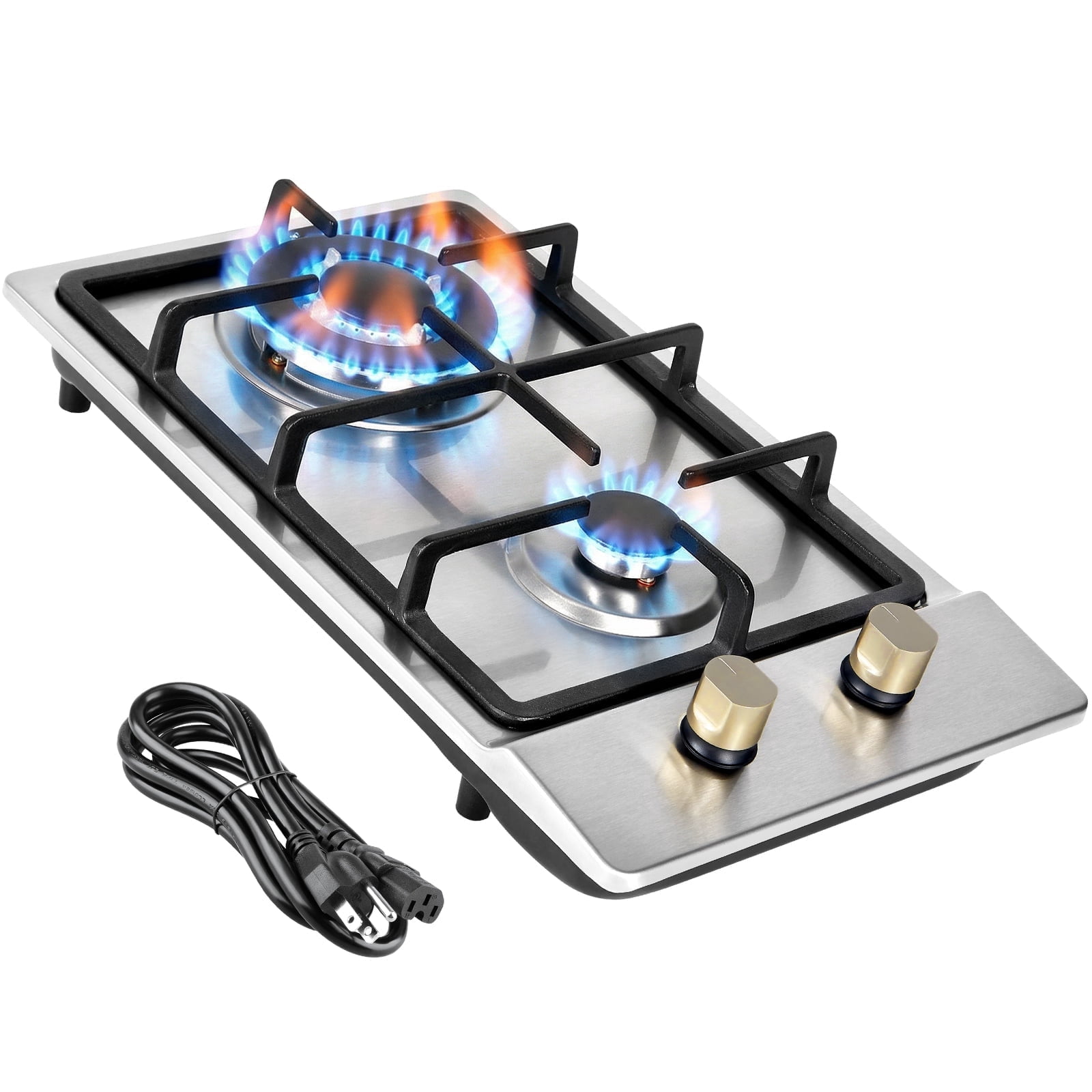 SIXDAY 2 Burner Cooktop 12inch, 19,000 BTU Portable Tempered Glass Propane Gas Stove with Auto Ignition, CSA Regulator & Hose
