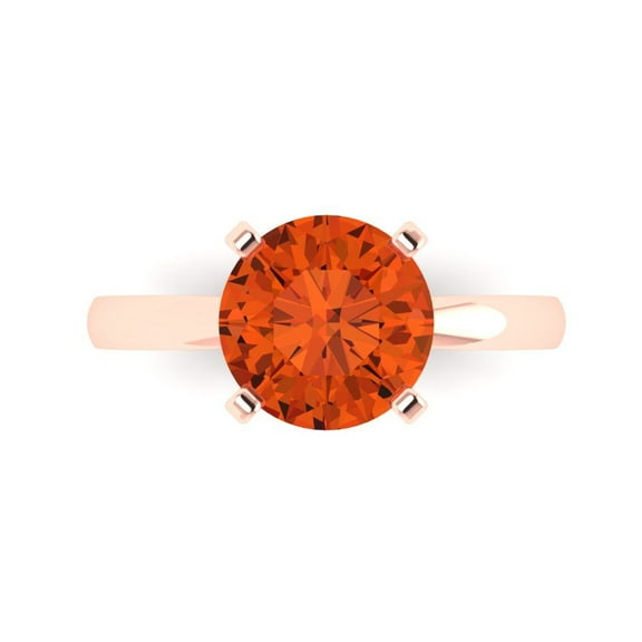 Clara Pucci 14K Rose Gold 3ct Red Solitaire Ring for Women