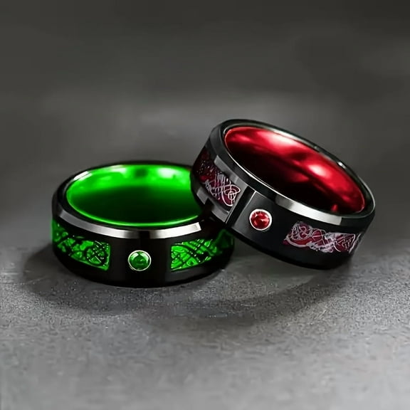 2pcs Celtic Dragon Design Rings Set, 8mm Synthetic Zirconia Inlay, Fashionable 316L Stainless Steel, Unisex Wedding Band, Valentine'S Day, Christmas, Father'S Day Gift,10-2pcs