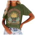 thumbnail image 3 of Retro Womens Graphic T Shirts Casual Breathable Short Sleeve Crew Neck Tee Summer Top Army Green L, 3 of 5