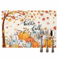 thumbnail image 2 of Hello Fall Placemats Set of 4 Thanksgiving Orange White Pumpkin Heat Insulated Linen Place Mats, Washable Stain-Proof Table Mats for Dining Tables Holiday Decor 13x19inch, 2 of 9