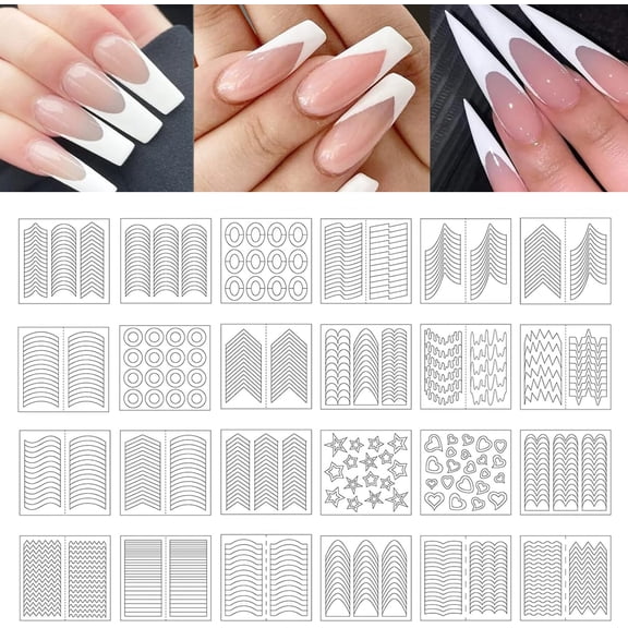 Tutuviw 24 Sheets 712 Pieces French Manicure Nail Art Stickers, Nail Decals, DIY Nail Art, 24 Designs Self-Adhesive French Tips Nail Guides Stickers