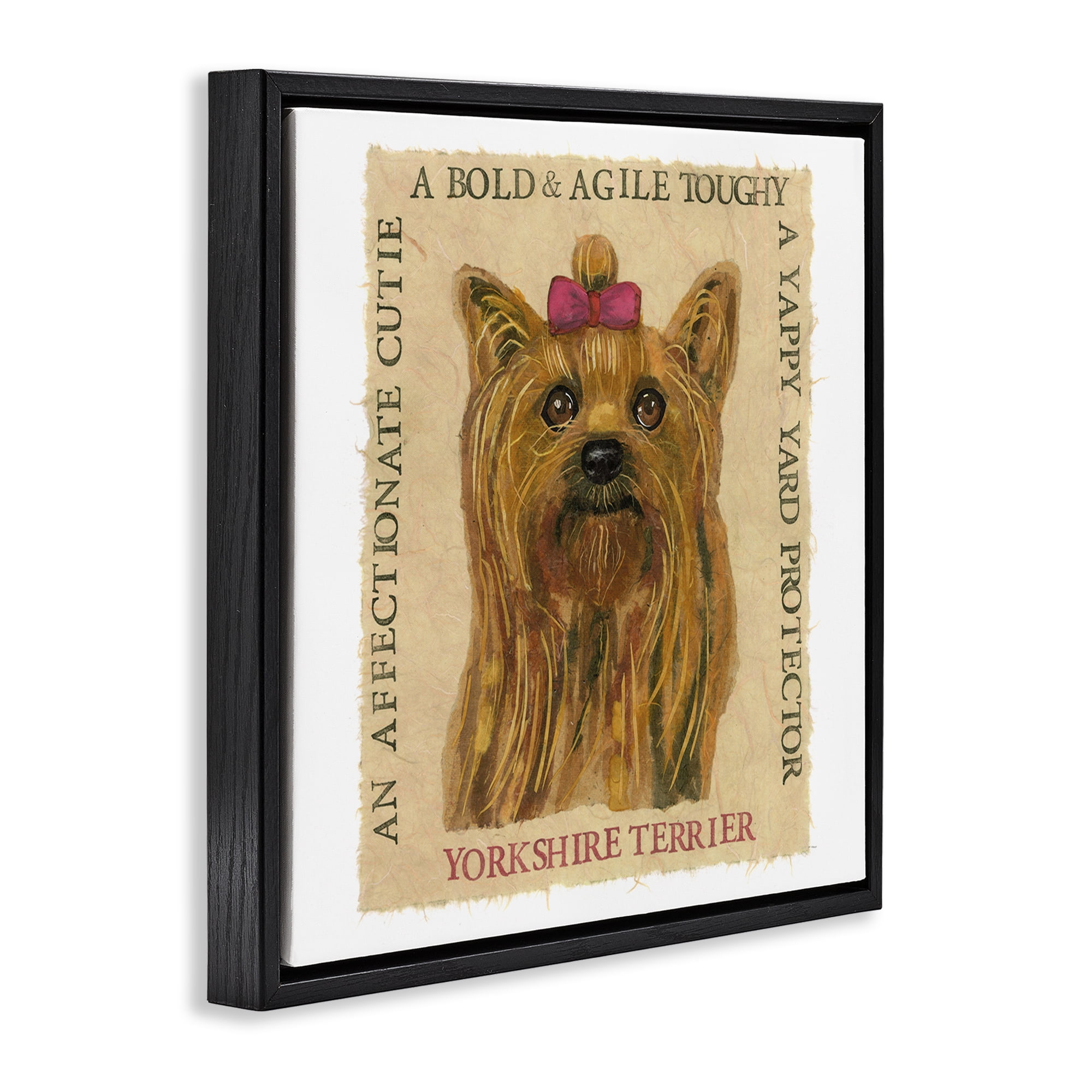 Stupell Industries Fun Yorkshire Terrier Phrases Animals Painting Black Floater Framed Canvas Art Print Wall Art, 18 x 18