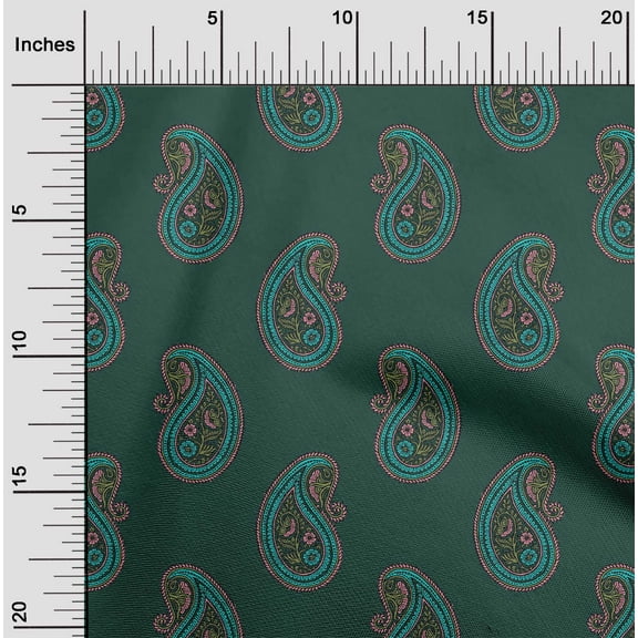oneOone Organic Cotton Poplin Twill Fabric Paisley Block Decor Fabric Printed BTY 42 Inch Wide