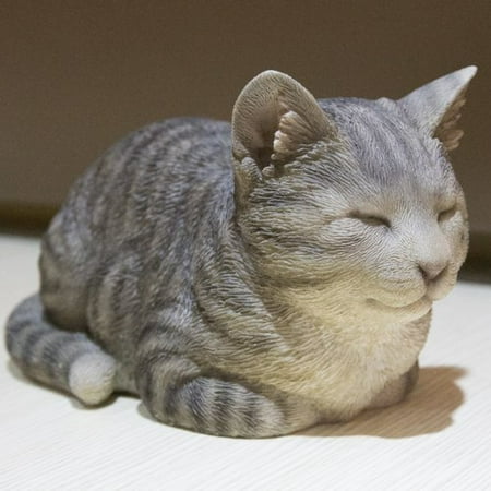 grey tabby cat statue