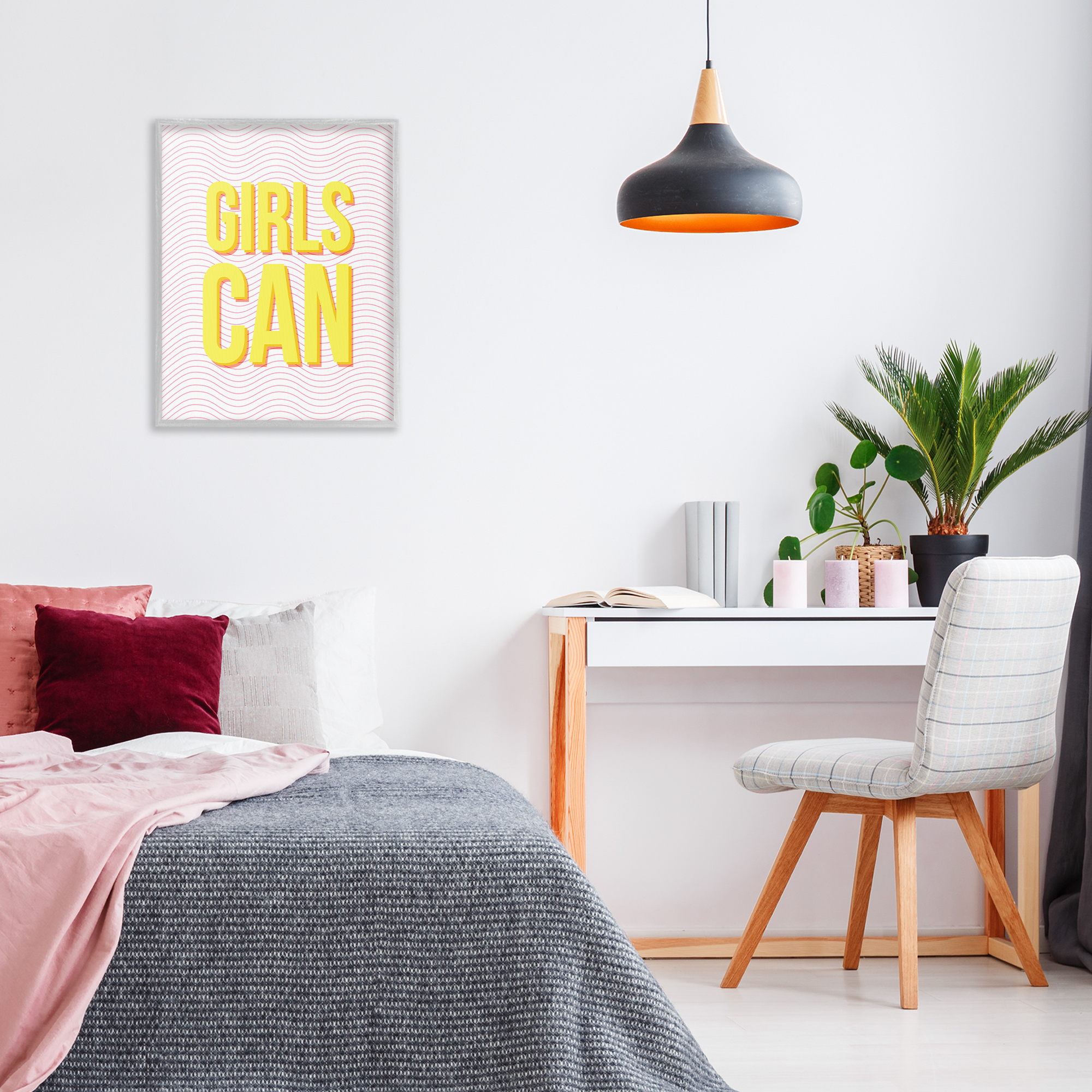 Stupell Industries Inspiring Girls Can Typography Painting Gray Framed Art Print Wall Art, 24 x 30