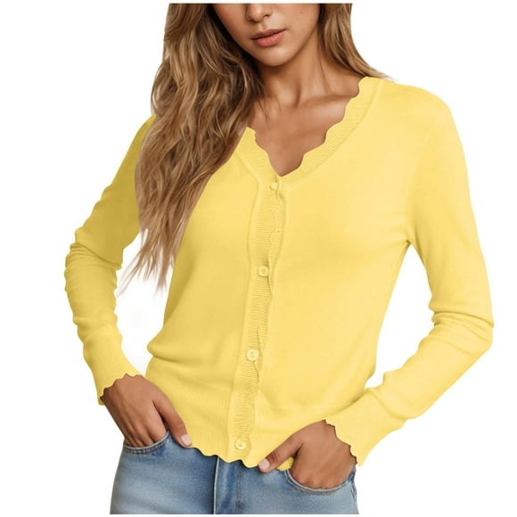 Wensltd Lightweight Knitted Cardigans for Women V Neck Summer Fall Long Sleeve Tops Button