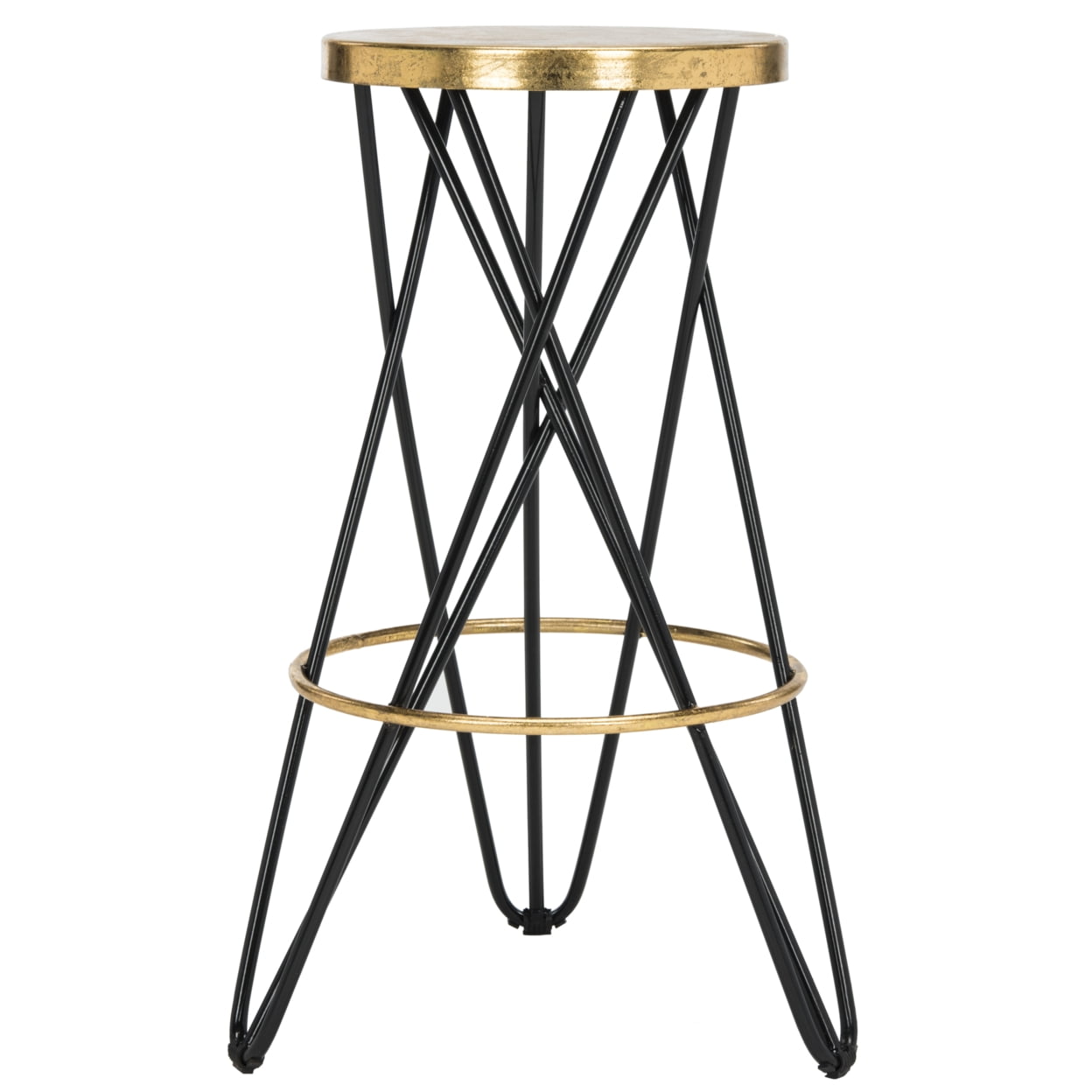 SAFAVIEH Lorna Mid-Century Retro Gold Leaf Iron Barstool, Black