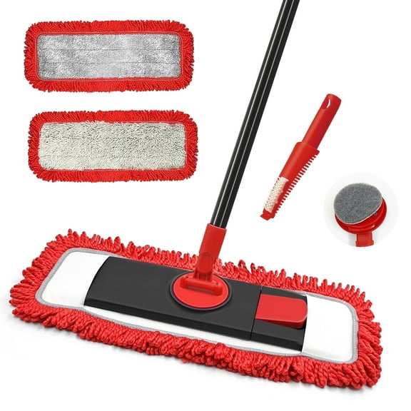 JEHONN Microfiber Floor Mop with Microfiber & Chenille Pads (Red)