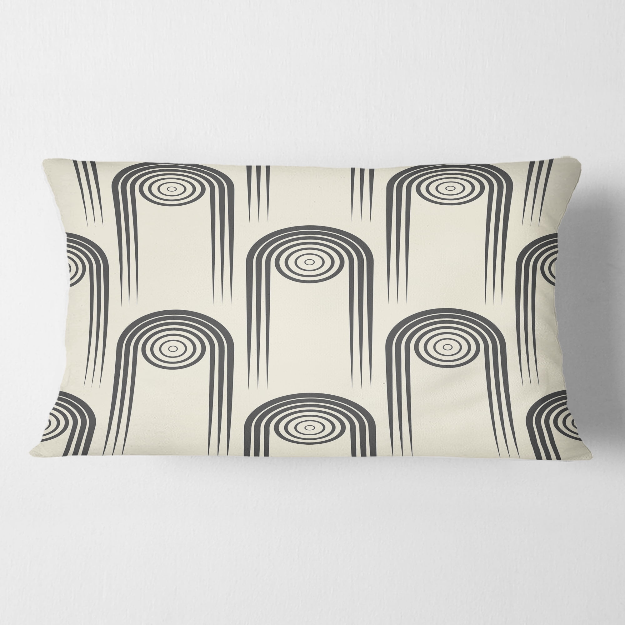 Designart Retro Curved Minimal Geometric Ornament II' Mid-Century Modern Throw Pillow - 12x20