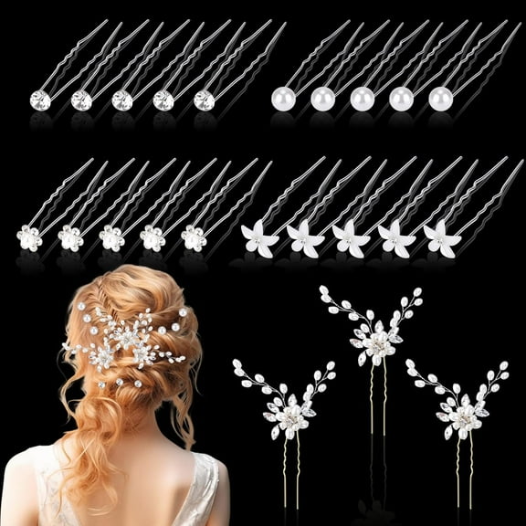 23 Pieces Bride Wedding Hair Pins, Crystal Flower Bridal Hair Clip, Pearl Hairpin U Shaped Hair Pins, Flower Rhinestone Hair Barrettes, Wedding Hair Accessories for Women, Bridesmaids, Show