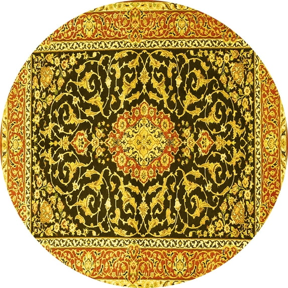 Ahgly Company Indoor Round Medallion Yellow Traditional Area Rugs, 4' Round