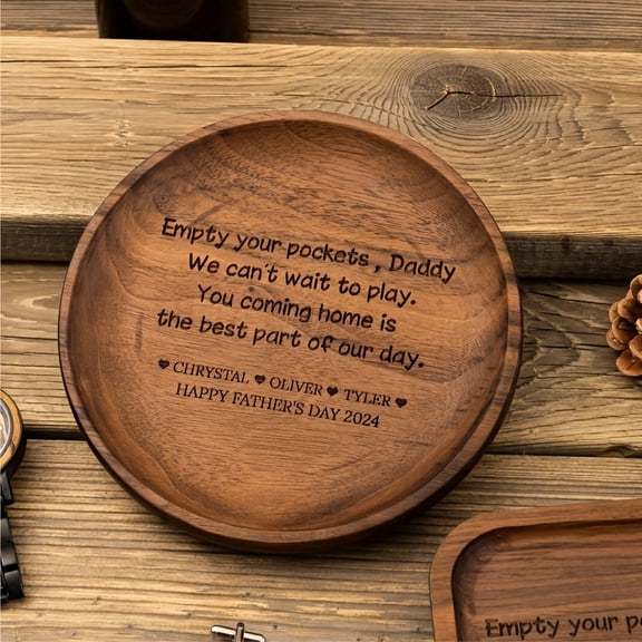 Personalized Men's Tray, Custom Engraved Wooden Tray for Dad, Father's Day Gift, Desktop Organizer, Key Tray, Pocket Empty Tray, Birthday Gift for Dad, Wooden Storage Box