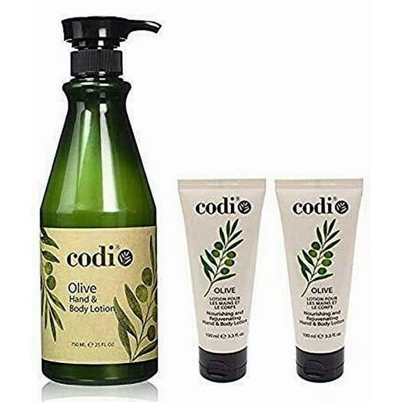 Codi Olive Hand and Natural Body Lotion Organic Olive Formula to Keep Skin Soft and Fresh Antioxidant and Vitamin Enriched Formula with Body Moisturizer 750ml Bottle, 2 100ml Tubes