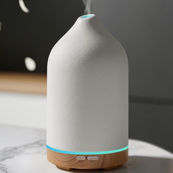 120ML Ceramic Essential Oil Diffuser, Ultrasonic Aromatherapy Diffuser with 7-Color Lights, Auto Shut-Off, Quiet for Bedroom, Home Office