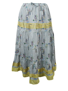 Mogul Women Long Skirt Printed Flare Gypsy Hippie Chic Cotton Skirts
