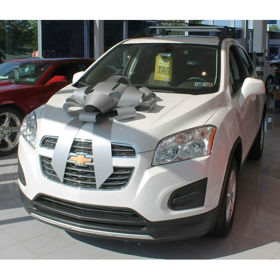 30" Big Suction Cup Car Bow - Made in USA (Silver)