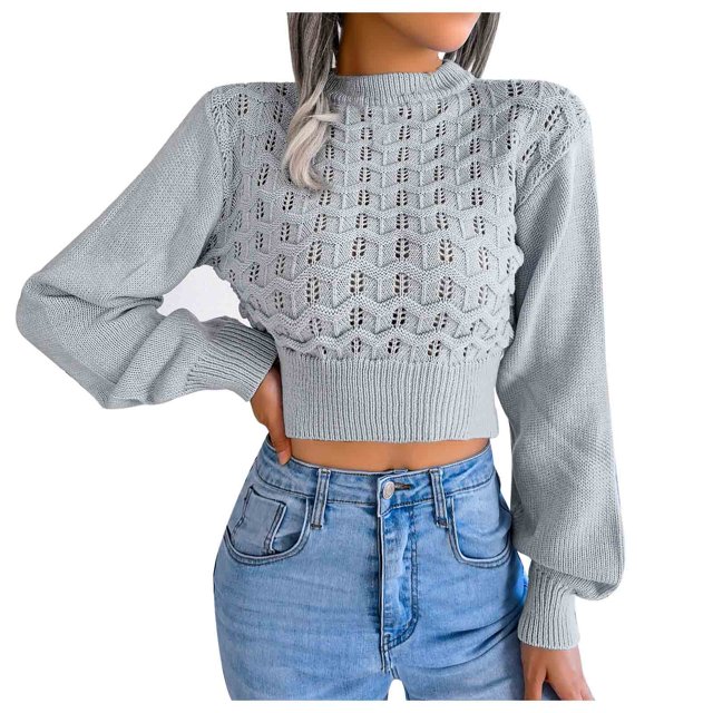IROINID Chandail à Col Rond pour Femmes Couleur Unie Décontracté Mi-Long Manches Longues Automne et Hiver Creux