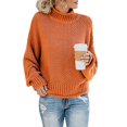 thumbnail image 1 of Suéteres de gran tamaño con cuello alto para mujer, jersey de manga larga con alas de murciélago, jersey de punto grueso sueltoOrange red, 1 of 3