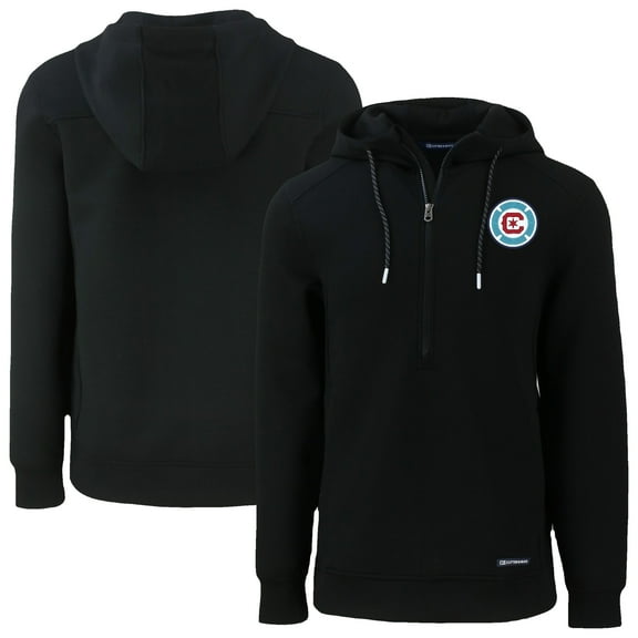 Men's-Cutter & Buck  Black Chicago Fire Roam Eco Half-Zip Recycled Pullover Hoodie