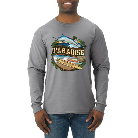Paradise Surf Shack Marlin Pop Culture Mens Long Sleeve Shirt, Heather Grey, 3XL