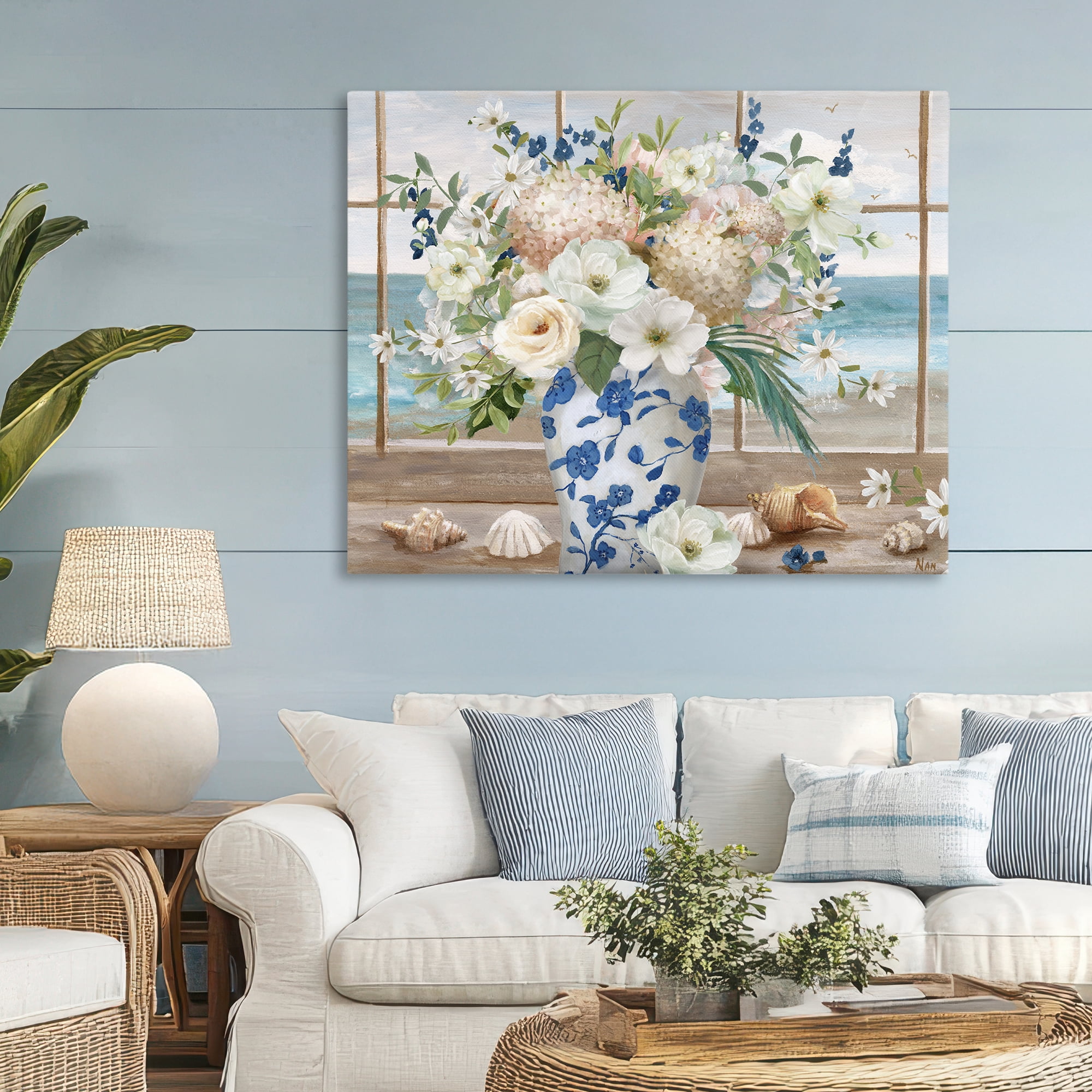 Stupell Industries Seashells & Flowers Windowsill Canvas Wall Art, design by Nan