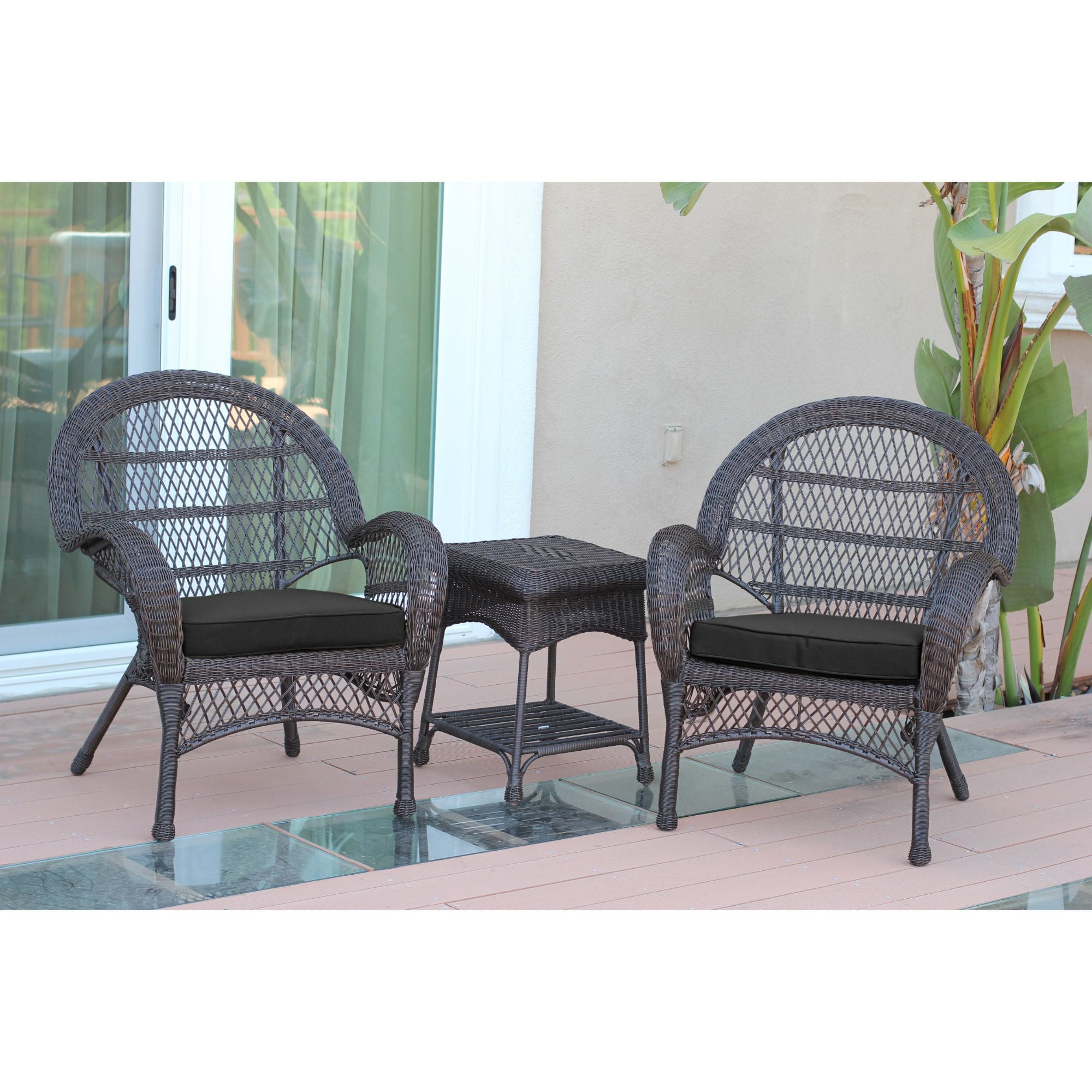 3-Piece Espresso Brown Wicker Outdoor Furniture Patio Conversation Set ...