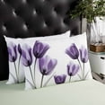 thumbnail image 4 of Purple Tulip Floral Throw Pillow Covers, Pastel Country White Wildflower Soft Breathable Pillow Cases with Invisible Zipper for Sleeping, Queen Size Pillowcases for Couch Bed Sofa Chair 20x30 Inches, 4 of 6