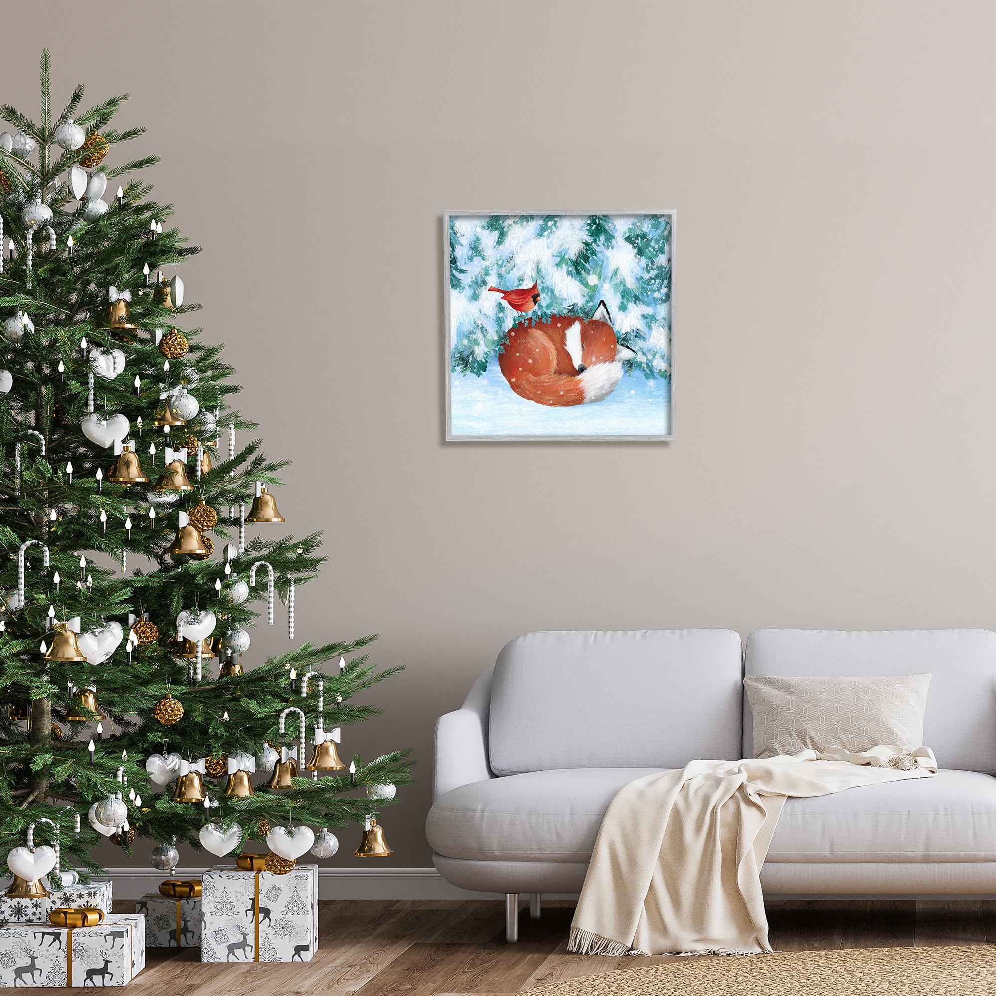 Stupell Industries Sleeping Fox in Snow Animals & Insects Painting Gray Framed Art Print Wall Art, 24 x 24