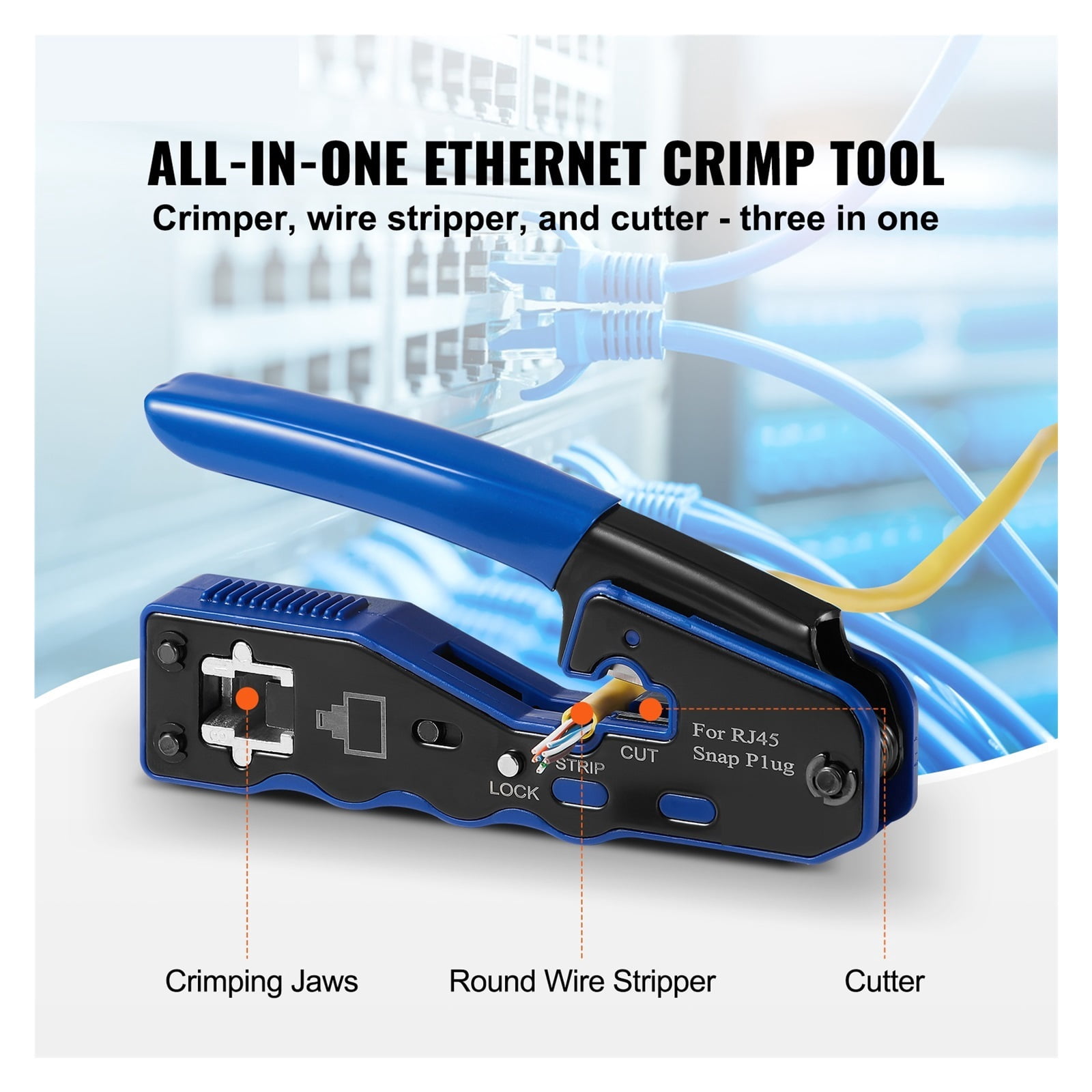 Crimping Tool RJ45/Cat5e/Cat6/Cat6a Ethernet Crimper Crimp Pliers For 8-Pin Modular Plugs, With Mini Wire Stripper ,Professional Tools
