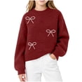 thumbnail image 6 of Wilark Girls Crew Neck Sweaters Size 6, Long Sleeve Knitted Casual Thermal Fall Winter Tops Red, 6 of 7