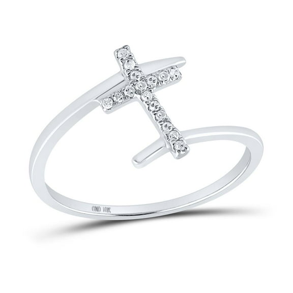 10K White Gold Round Diamond Cross Ring 0.08cttw