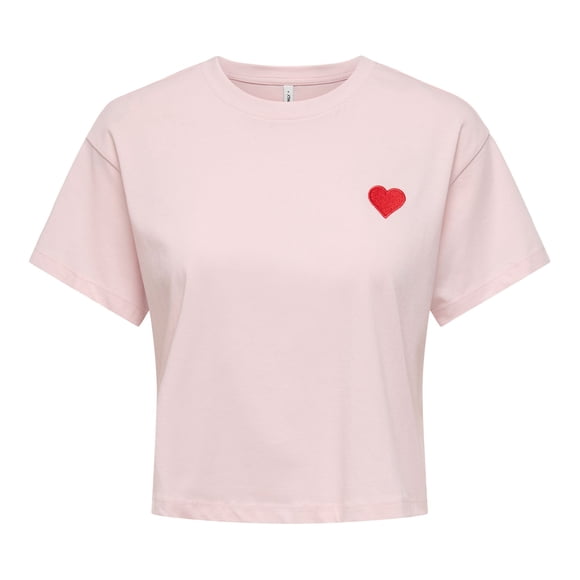 ONLY Camiseta para mujer - ONLBRIANNA LIFE O-NECK TOP BOX, cuello redondo, cropped, corte recto, algodón Rosa XS (X-Small)
