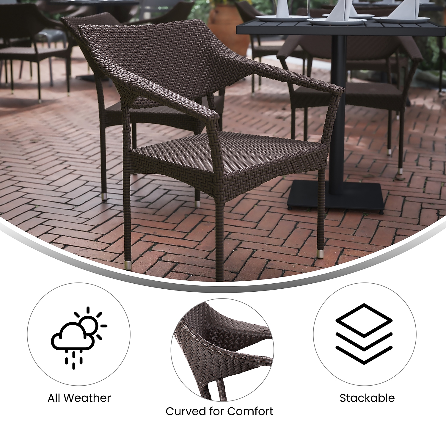 Flash Furniture Jace 34"H Espresso PE Rattan Wicker Commercial Grade Stacking Patio Chair 2/Pack