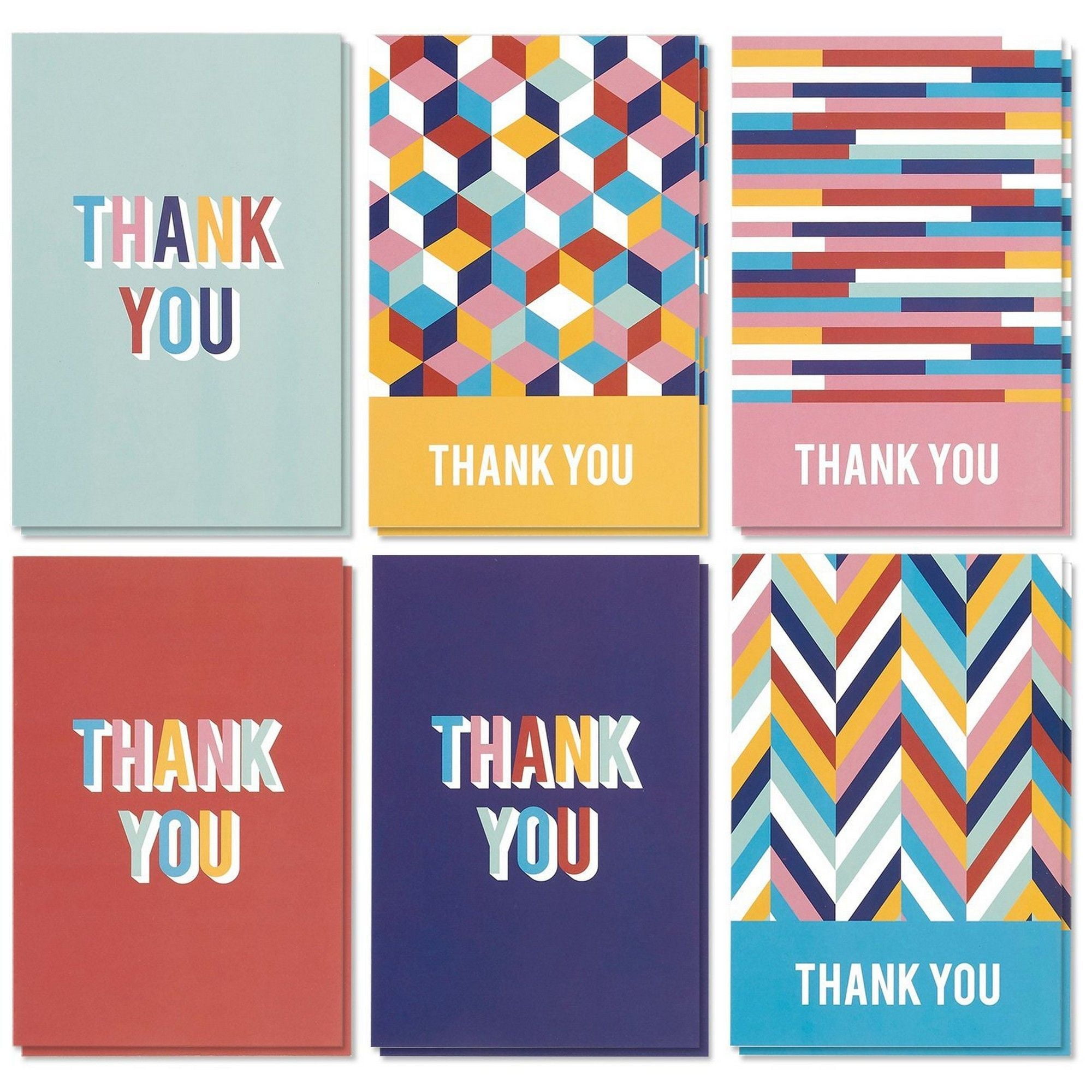 48 Pack Thank You Greeting Cards Bulk Colorful Geometric
