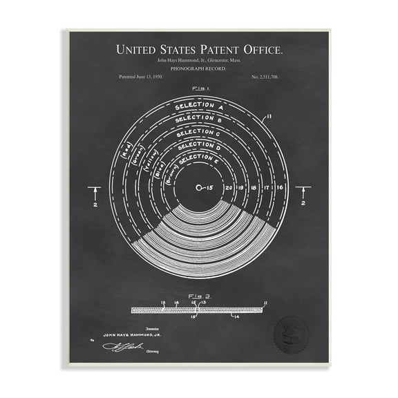 Stupell Industries Vintage Style Photograph Record Patent Blueprint Diagram Wood Wall Art, 10 x 15, Design by Karl Hronek